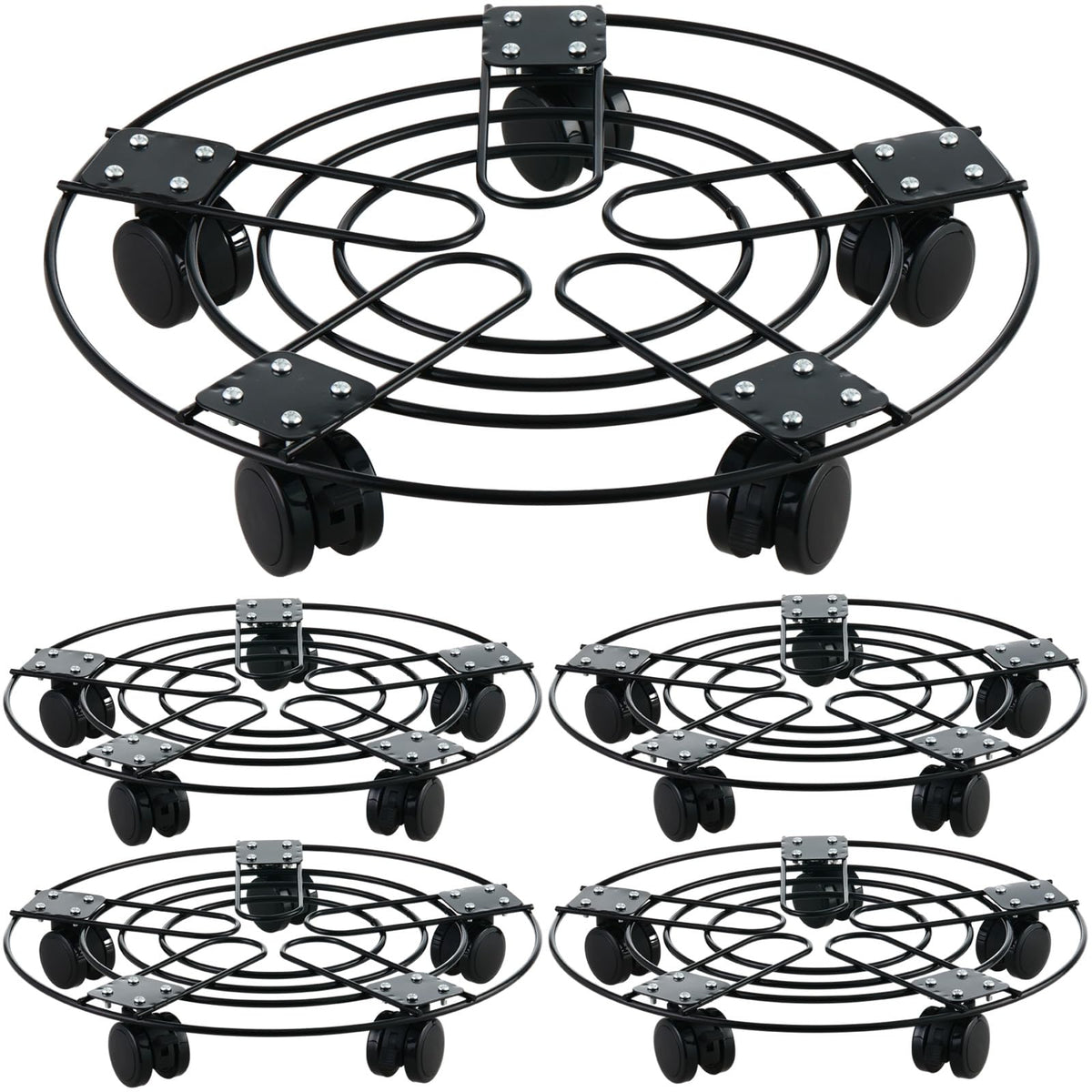 5 Packs 13.5" Large Metal Plant Caddy with Wheels Iron Rolling Plant Stands Heavy-duty Plant Roller Base Pot Movers Indoor Outdoor Plant Dolly with 5 Casters Plant Trolley Coaster Holder