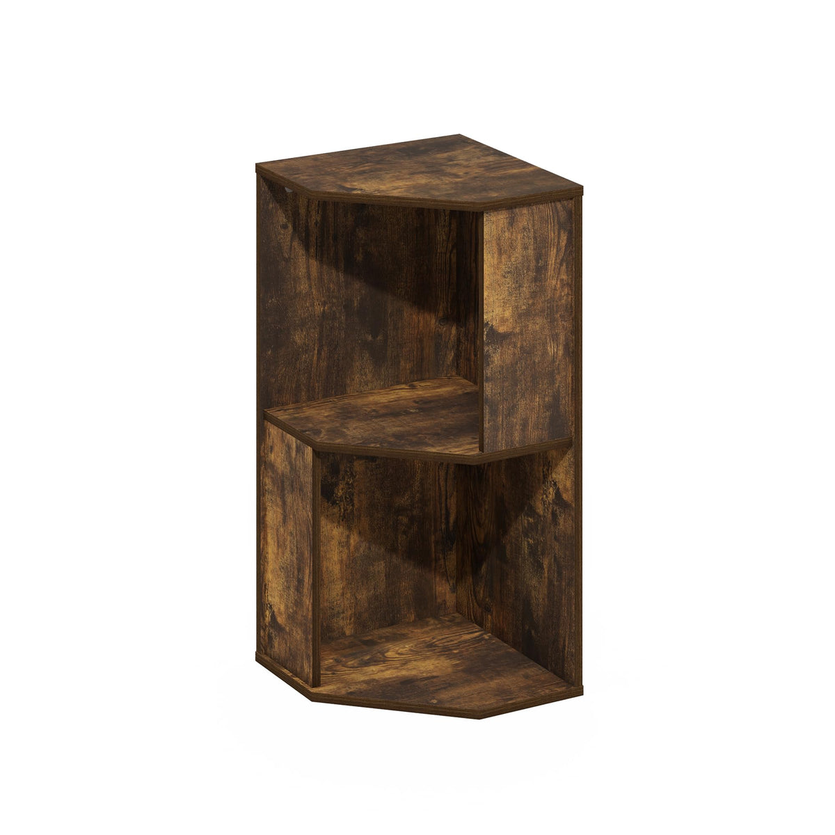 Furinno ECON Corner Shelf, 2-Tier Corner Book Shelf, Standing Storage Shelves, Cube Display Rack, Bookshelf, for Organization and Storage, Living Room, Home Office, Amber Pine