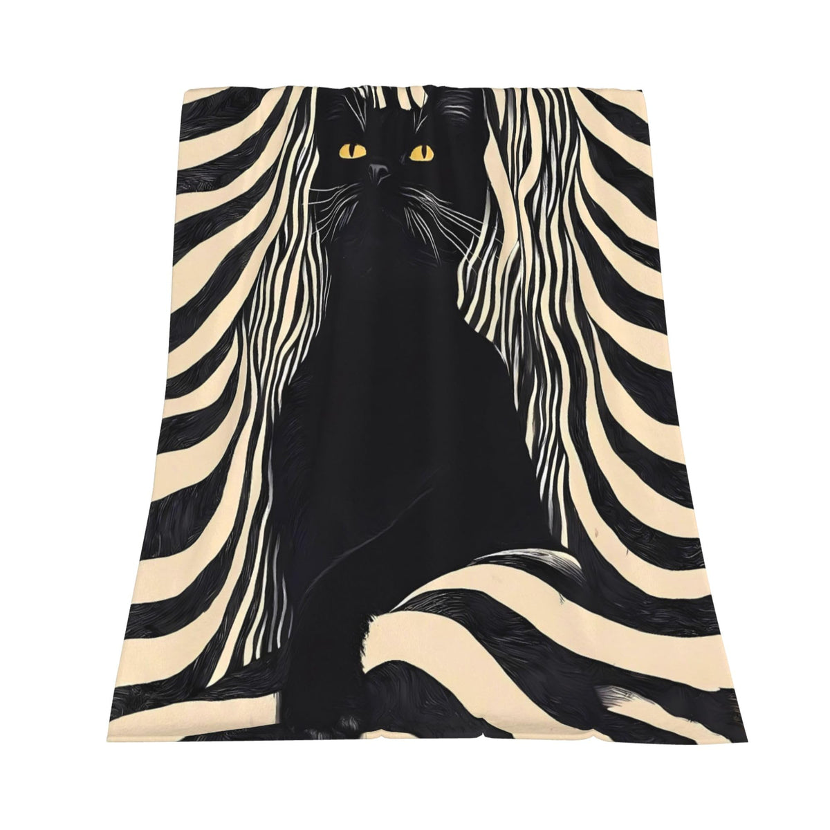 Black Cat Striped Flannel Throw Blanket Soft Cozy Retro Blanket for Living Room Couch Sofa Bed 50 x 60 Inches