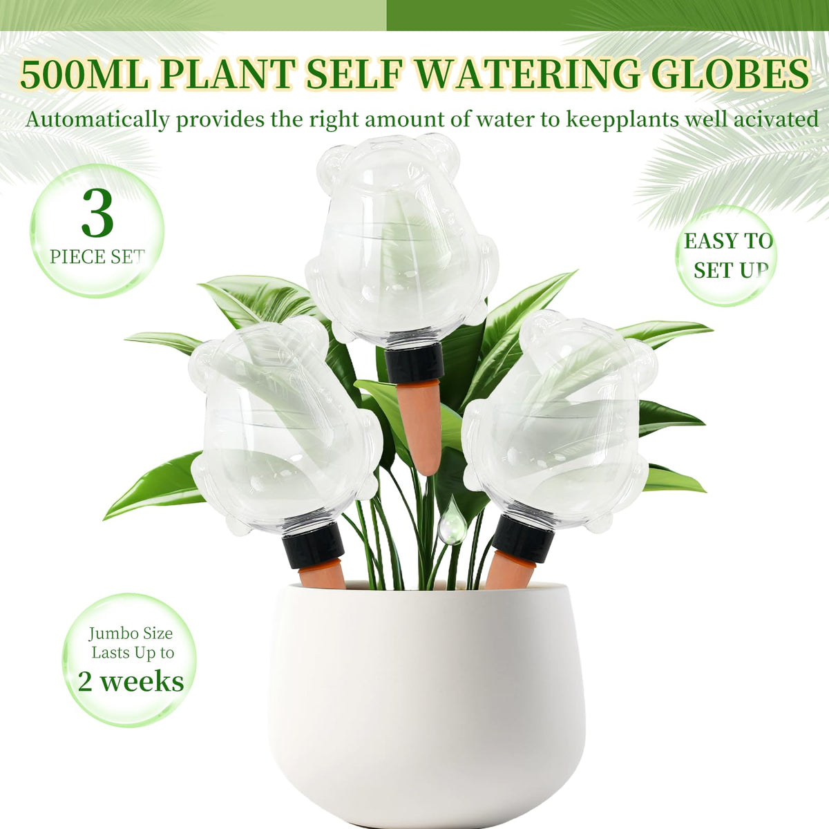 GEWOSI 3 Pack Plant Self Watering Globes Top Fill for Indoor Plastic Water Bulbs Slow Release Terracotta 13oz Self Watering Planter Insert Automatic Drip Irrigation Water Spikes Stakes Devices System
