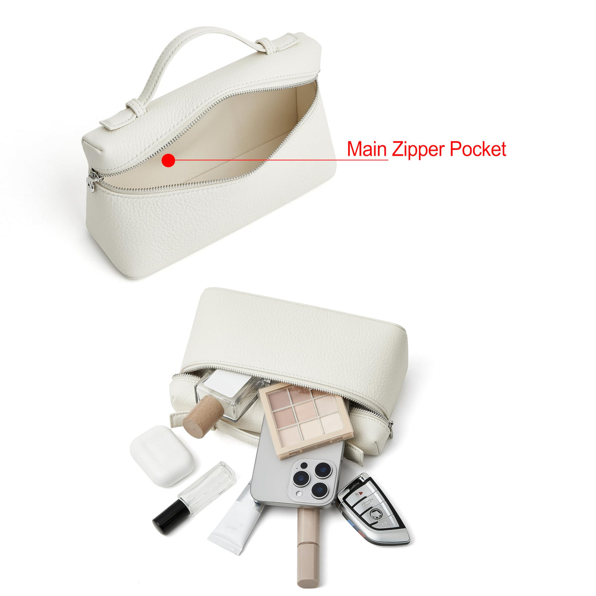 DORIS&JACKY Small Leather Crossbody Bag for Women, Designer Mini Top Handle Clutch Phone Bag with Adjustable Shoulder Strap (White)