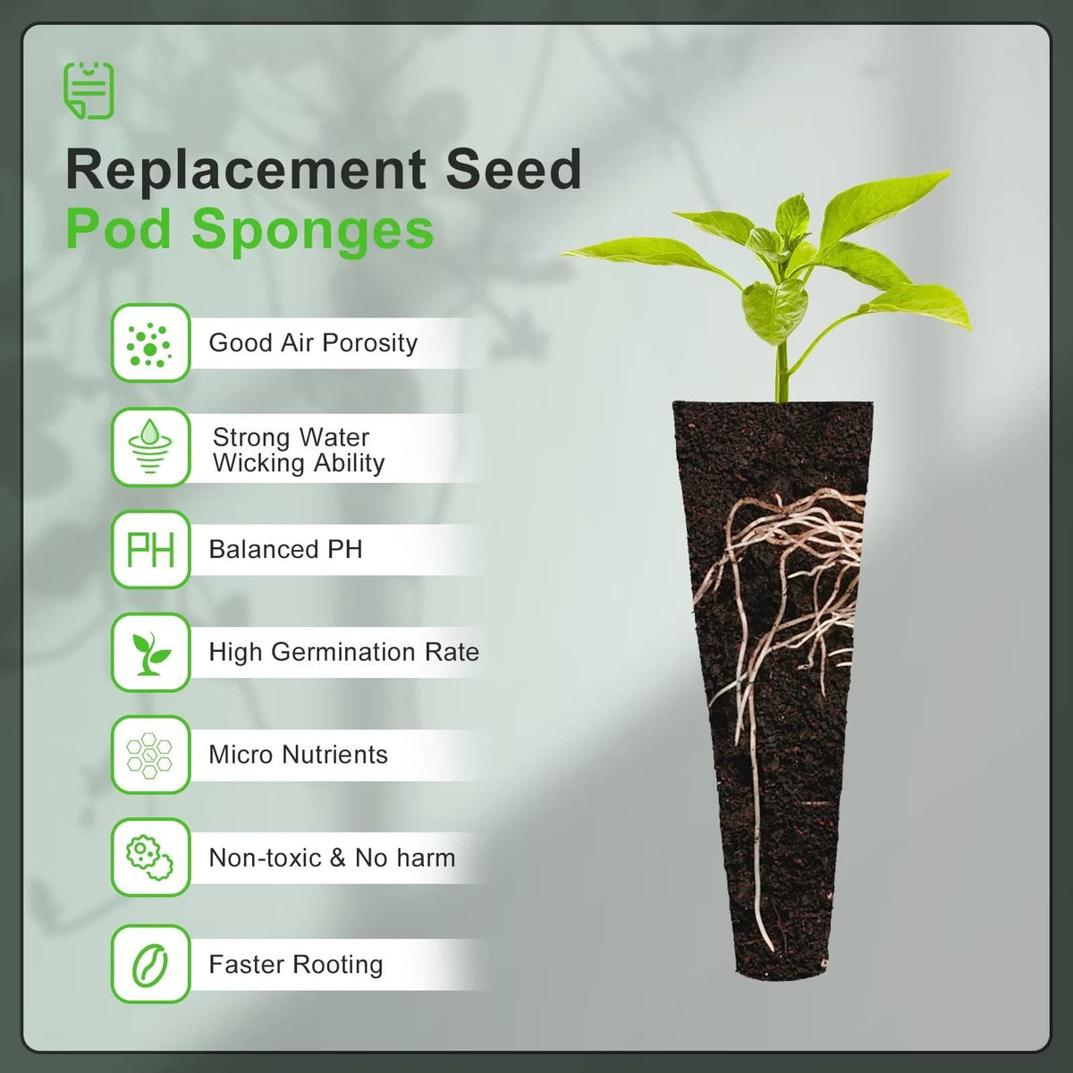 YBB 100PCS Grow Sponges, Hydroponic Seed Starter Pods Sponges Compatible with Aerogarden, Rapid Rooter Starter Plugs for Hydroponic Indoor Garden System