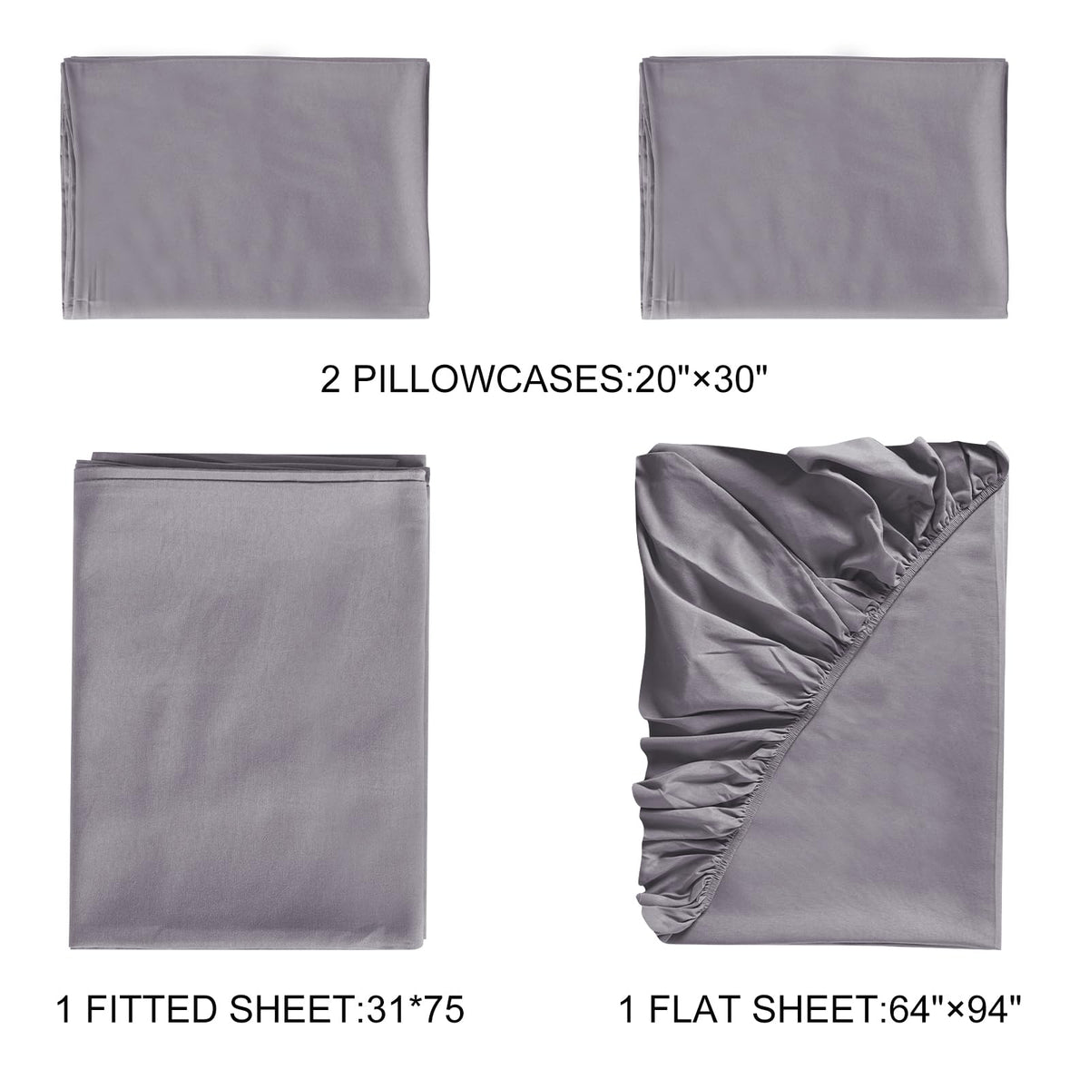 URZGU Cot Sheets 31" x 75", 4 Piece Cot Sheet Set, Fitted for Narrow Twin Mattress/RVs Bunk/Camper Bunks/Guest/Army Cots, Soft & Breathable Camper Bedding Set, Gray