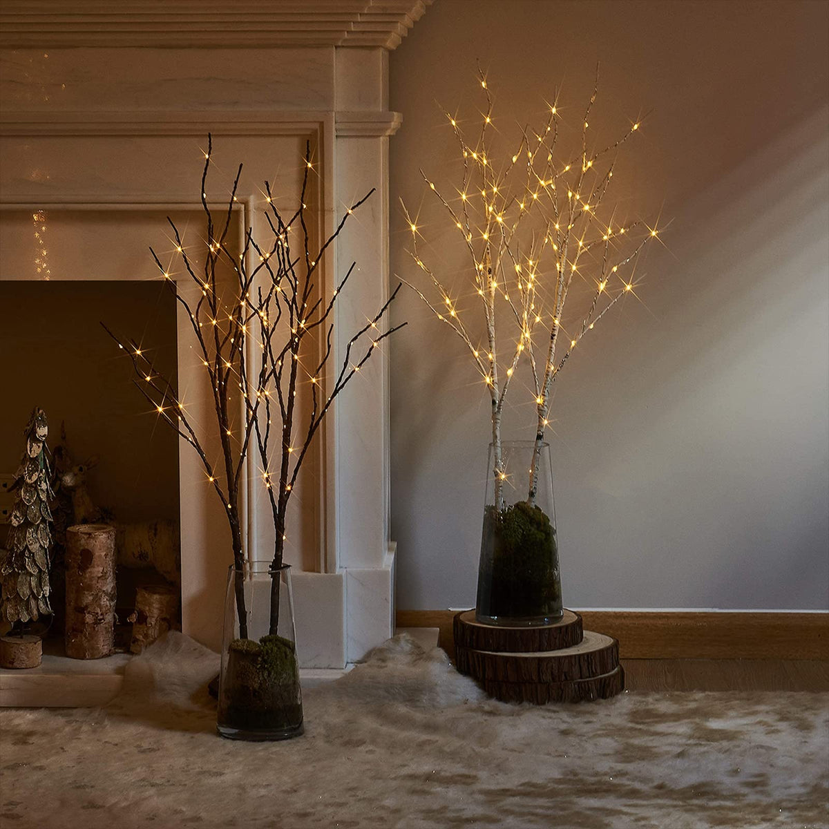 Birchlitland Lighted Brown Branches 32IN 100 LED with Timer Battery Operated, Artificial Tree Branch with Warm,Willow Branch Lights for Home Bedroom Fireplace Christmas Holiday Decoration