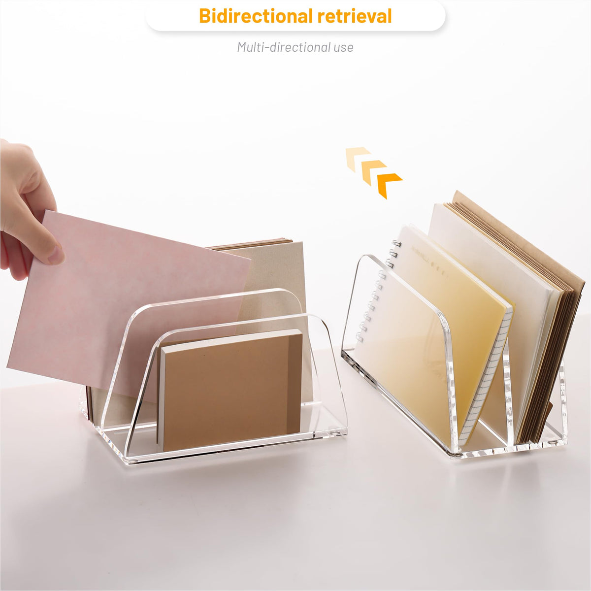 YUXUN Acrylic Mail Organizer for Desk, 2 Compartment Letter & Document Holder with Non-Slip Base, Small File Holders for Bills, Envelopes, Letters,Mails, Papers, Clear Office Supplies for School Home
