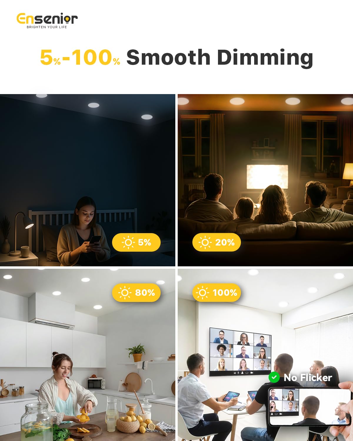 Ensenior 6 Inch LED Recessed Light, Dimmable 2700K-5000K, 1200LM, Ultra-Thin Canless Wafer, Damp Rated,