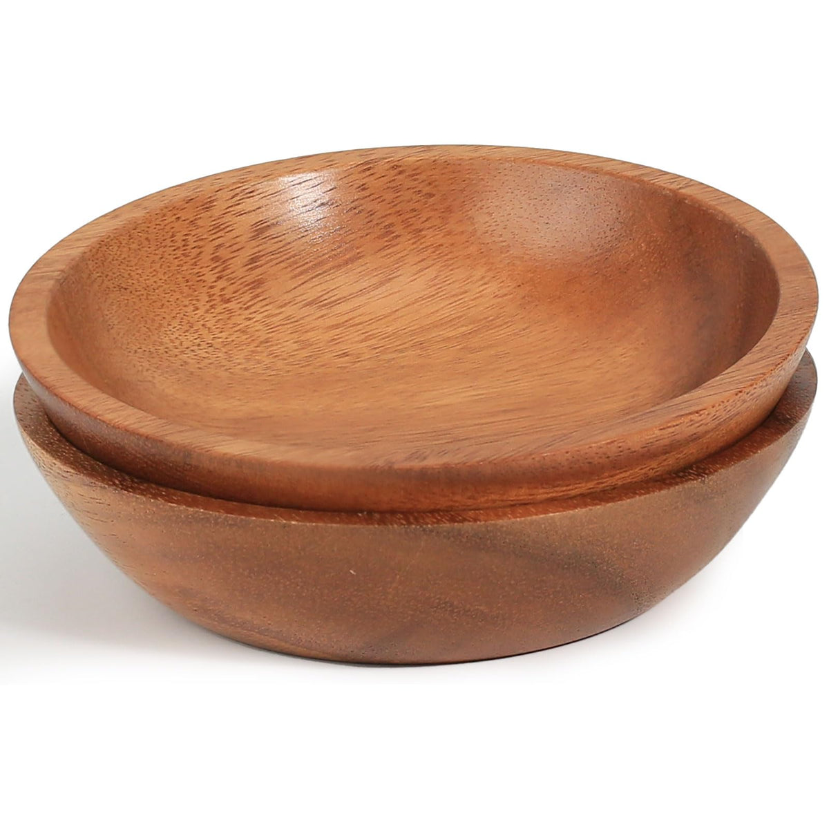 MeowAroma Acacia Wood Serving Bowls, 6 Inch Handcrafted Wooden Individual Bowls Set of 2 for Food/Soup/Salad/Pasta, Use as Snack Holder Plate for Kitchen and Dining