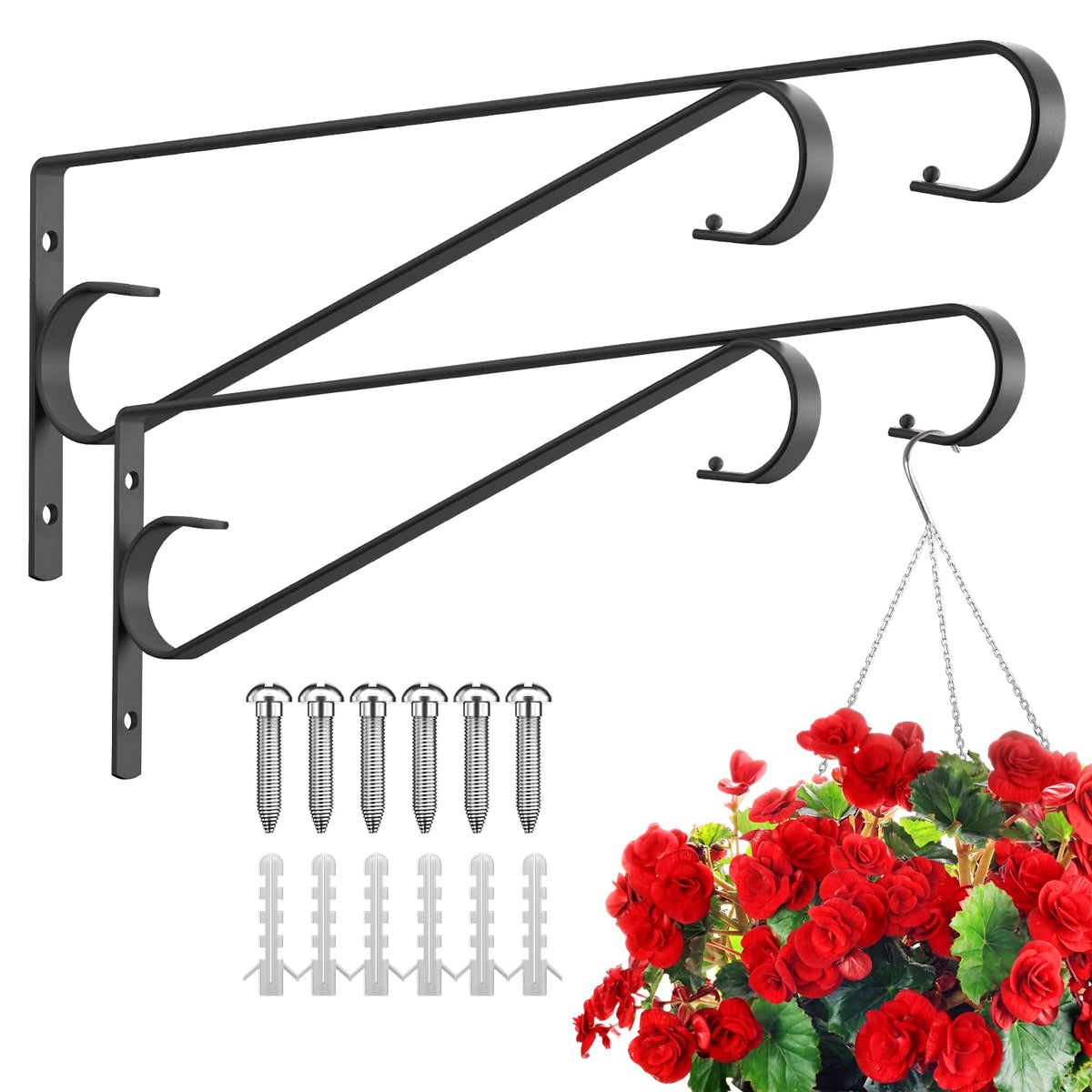 Plant Hangers Outdoor，2 Pack 15.4 Inch Plant Wall Hanger,Heavy Duty Plant Hooks for Wall,Hanging Plant Bracket for Bird Feeders, Planters, Lanterns, Wind Chimes,Black