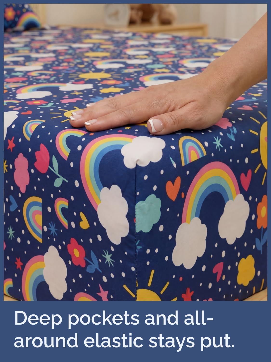 CGK Unlimited Kids Rainbow Sky Queen 4 Piece Sheet Set - Boys, Girls, Teens, Toddler - Easy Fit Deep Pockets - Soft, Cooling & Breathable Sheets - Cute, Cozy, Fade & Wrinkle Free - Machine Washable