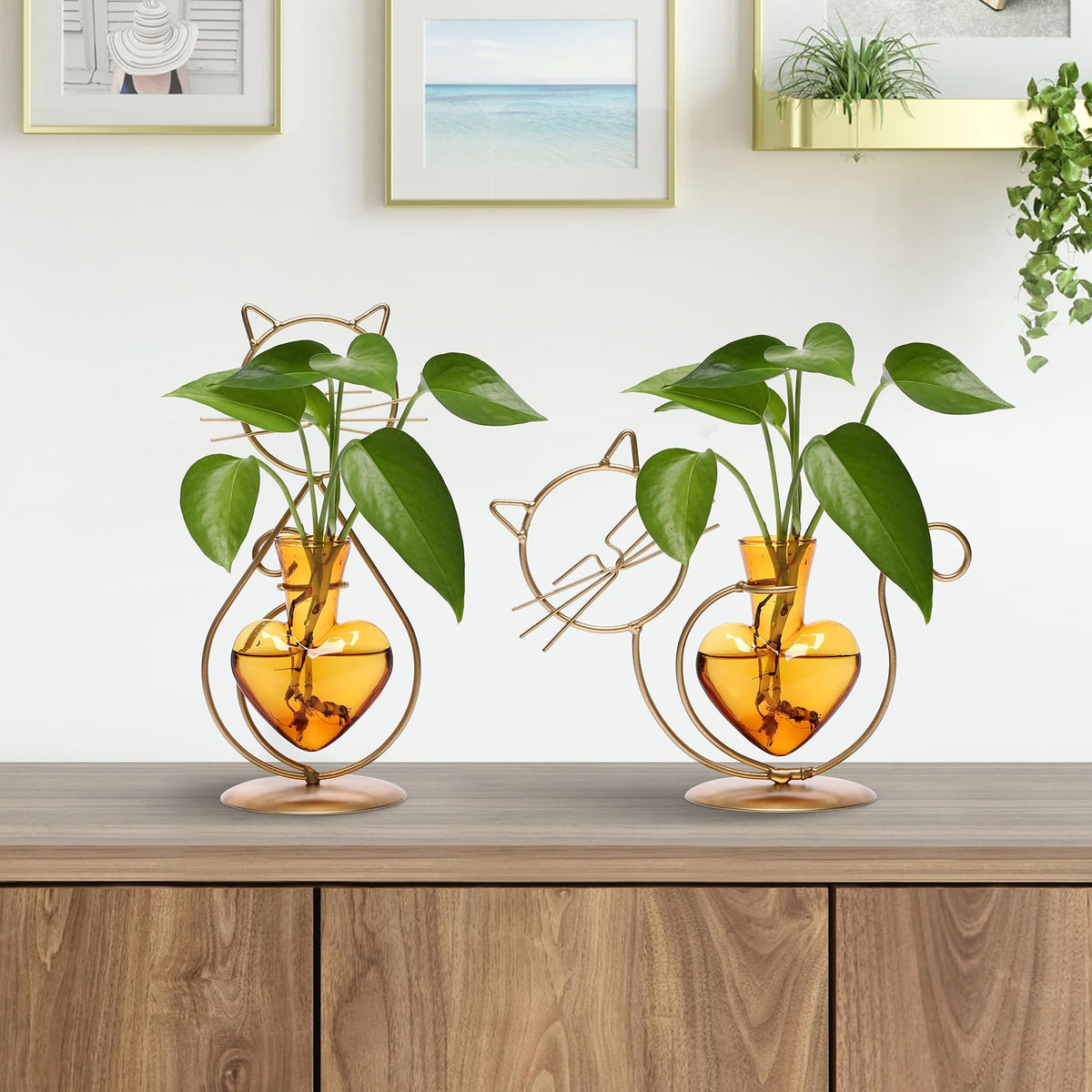 Plant Terrarium Plants Propagation Station Cat Lover Gifts for Women Home Office Decor Cat Desk Accessories