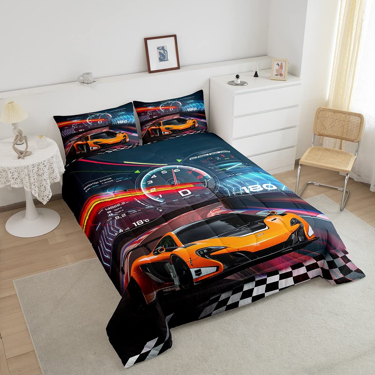 Feelyou Race Car Bedding Set - Extreme Sports Comforter Set for Kids - Queen Size, 1 Comforter Set with 2 Pillowcases