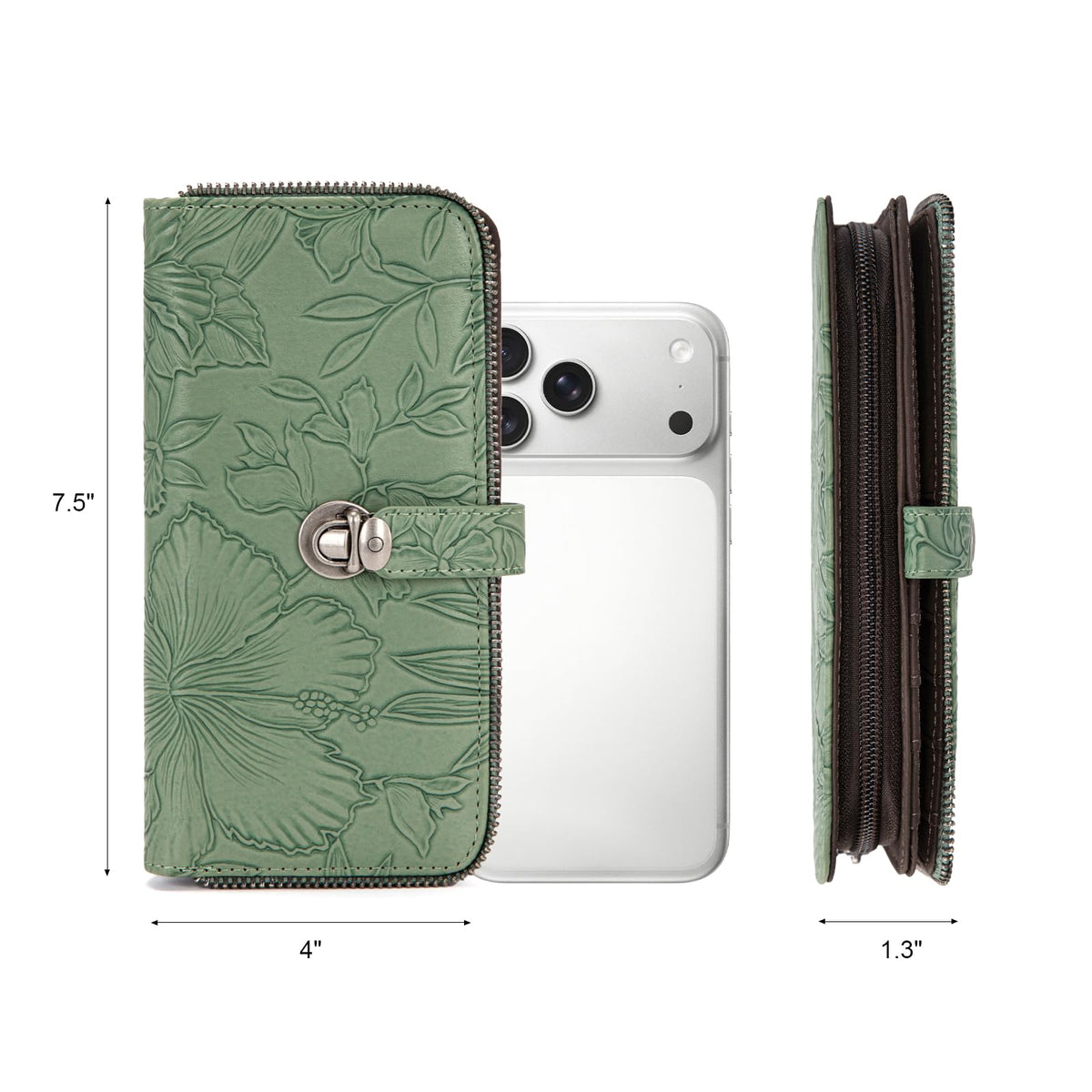 Montana West Green Floral Wallet Wristlet Women Large Capacity RFID Blocking Wallets, Card Cases & Money Organizers Ladies Female Bifold Clutch Wallets with ID Window and Latch Gifts