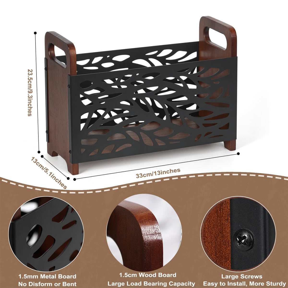 QILICHZ Magazine Holder,Wood Magazine Rack,Rustic Magazine File Holder,Magazine Storage Basket,Magazine Rack Floor,Farmhouse Magazine Organizer for Magazines,Books,Newspapers