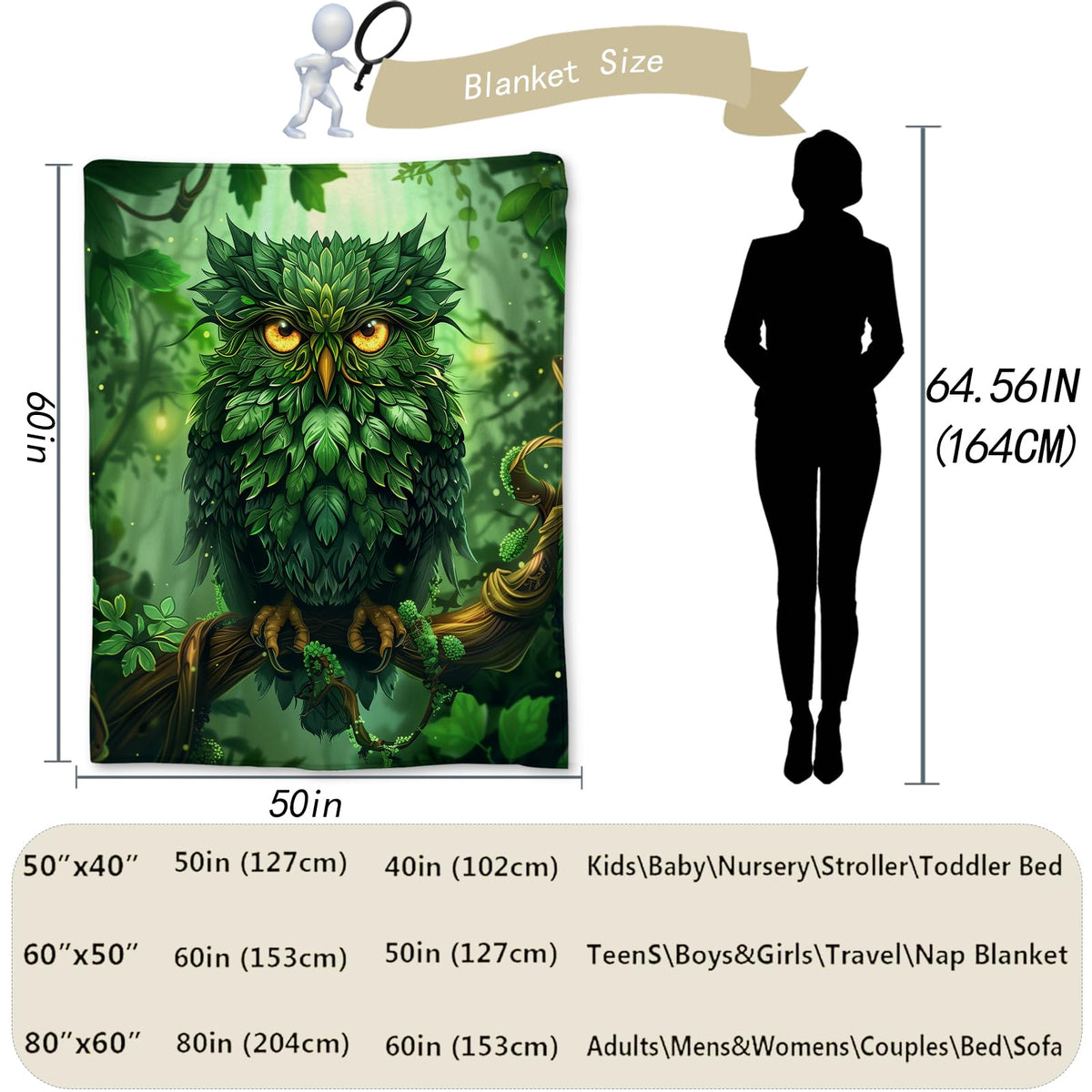 Ti Caldi Beautiful Owl in Forest Blanket, Soft Warm Lightweight Animal Flannel Throw Blanket for Couch, Bed, Travel & Outdoor, Cozy Fluffy Fuzzy Blankets for Women Men, Home Decor 60×50 in