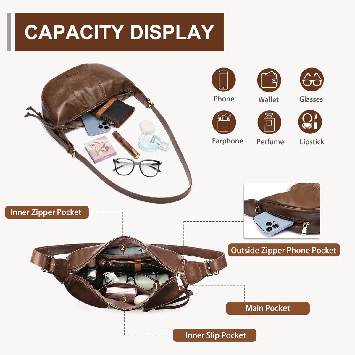 Small Crescent Crossbody Bags for Women Vegan Leather Womens Purse Hobo Shoulder Sling Bag Handbag with Adjustable Strap Daily Bag