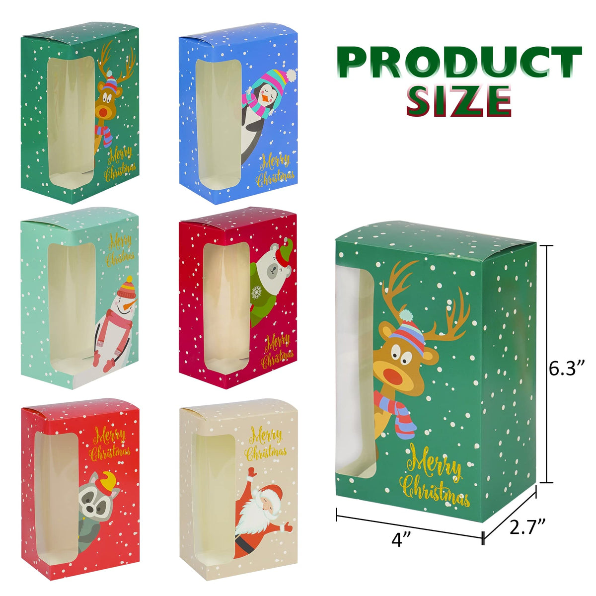 Uptotop Christmas Cookie Boxes, 24 Pcs Small Christmas Party Boxes with 6 Different Designs and Color, Xmas Bakery Pastry Boxes for Pastries, Cupcakes, Brownies, Donuts, 4" x 2.7" x 6.3"