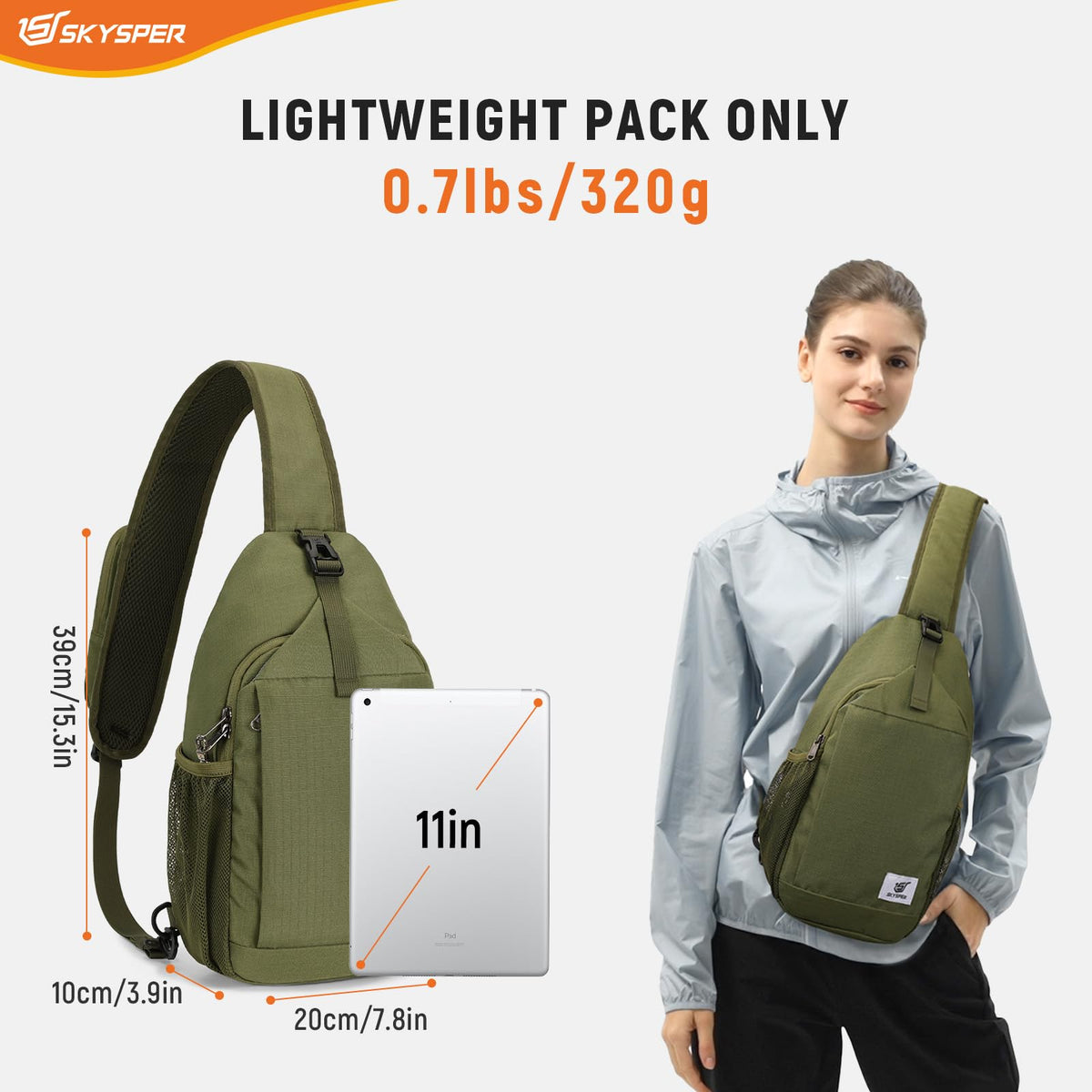SKYSPER Sling Bag RFID Cross Body Bag Recycled Crossbody Backpack Travel Daypack(Armygreen)