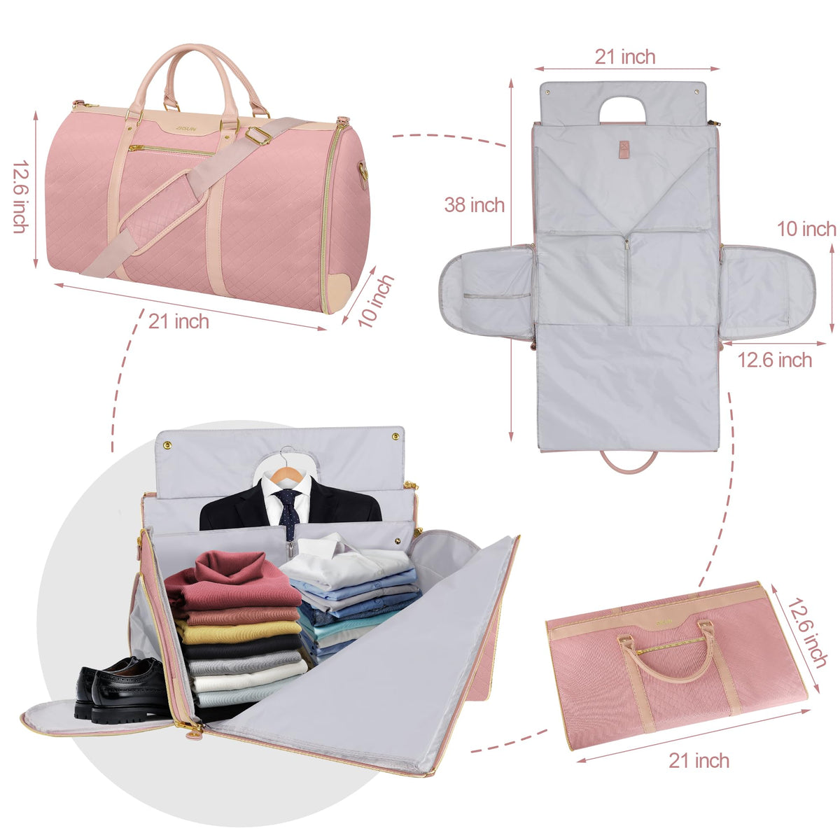 Garment Bag for Travel, Convertible Carry-On Duffel with Shoe Compartment, Waterproof & Wrinkle-Free Suit Carrier for Business Trips & Weekend Getaways, Foldable & Lightweight
