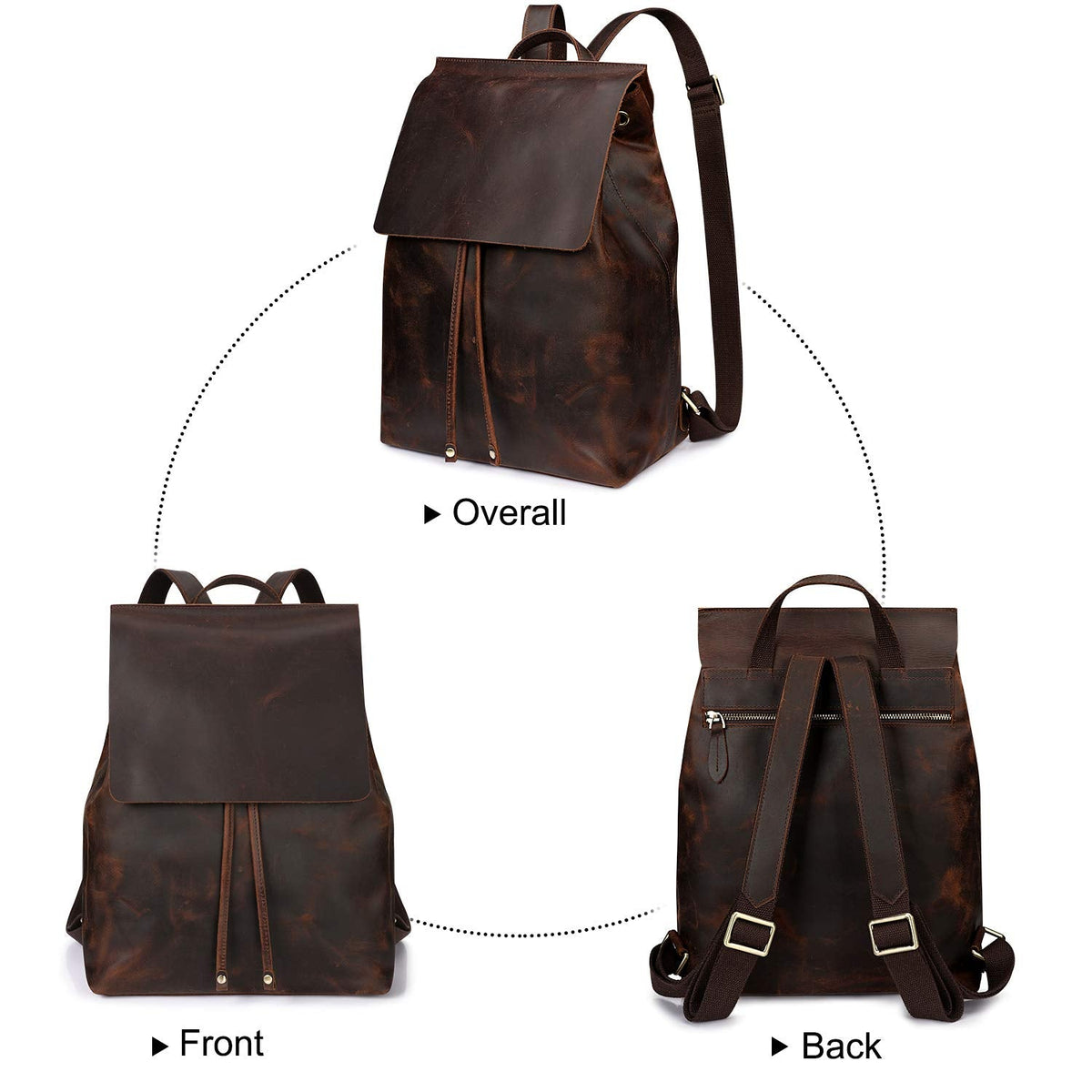 S-ZONE Women Genuine Leather Backpack Purses Fashion Rucksack Travel Daypack with Luggage Sleeve