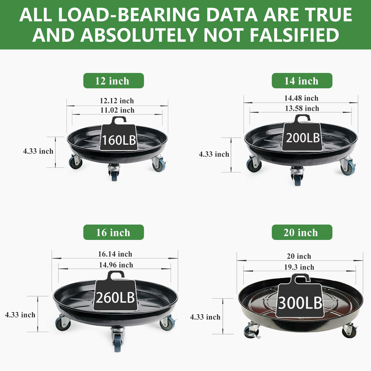 AyaLight 2 Pack Metal Plant Caddy With Wheels 20 Inch Black, Round Rolling Heavy Duty Plant Dolly, Heavy Plant Pot Mover Outdoors or Indoors, The Metal Wheel Can Rotate 360 Degrees or Lockable.