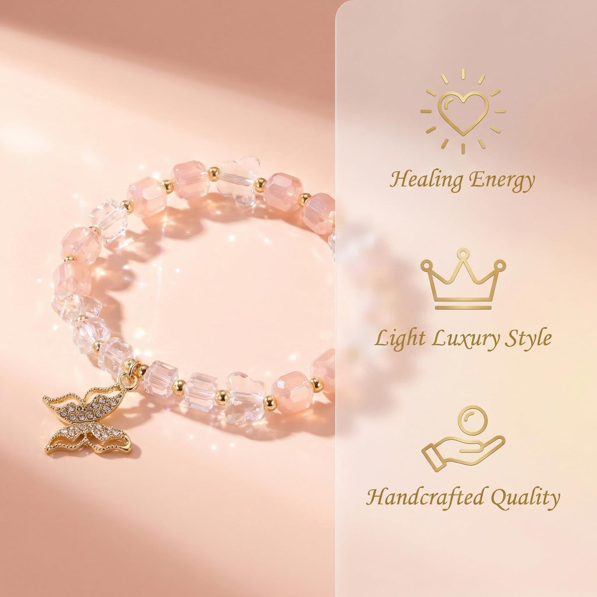 jasonking Butterfly Crystal Stretch Bracelet for Women,Birthday Gift for Mothers, aniversary gift (light yellow)