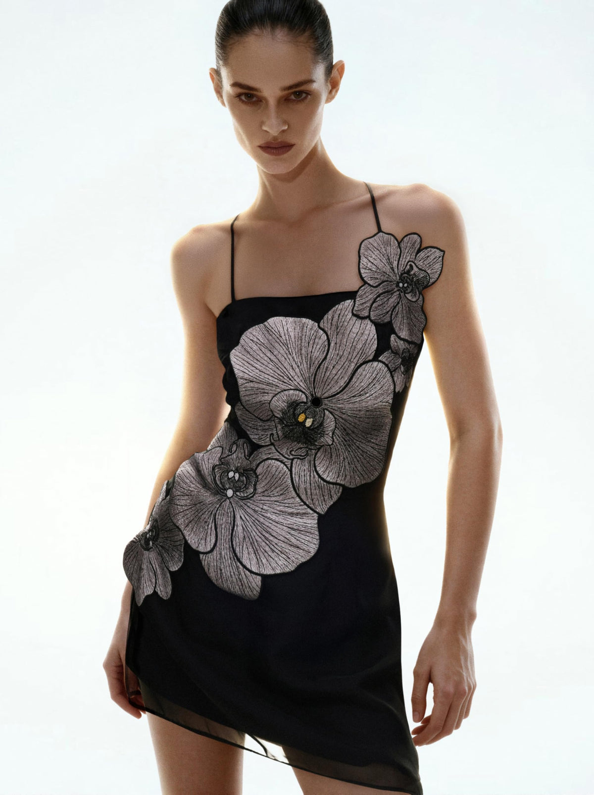 JW PEI Women's Orchid Appliqué Mini Dress - Black/Silver