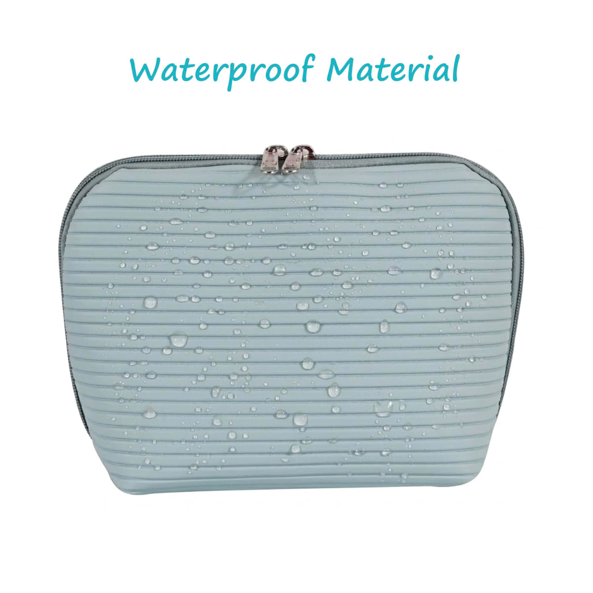 Tense Edano Travel Makeup Bag for Women, Waterproof Stand Up Cosmetic Bag with Brush Holders, Organizer Bag with Compartments, Fold-Down Design for Skincare, Toiletries & Essentials (Blue, Medium)