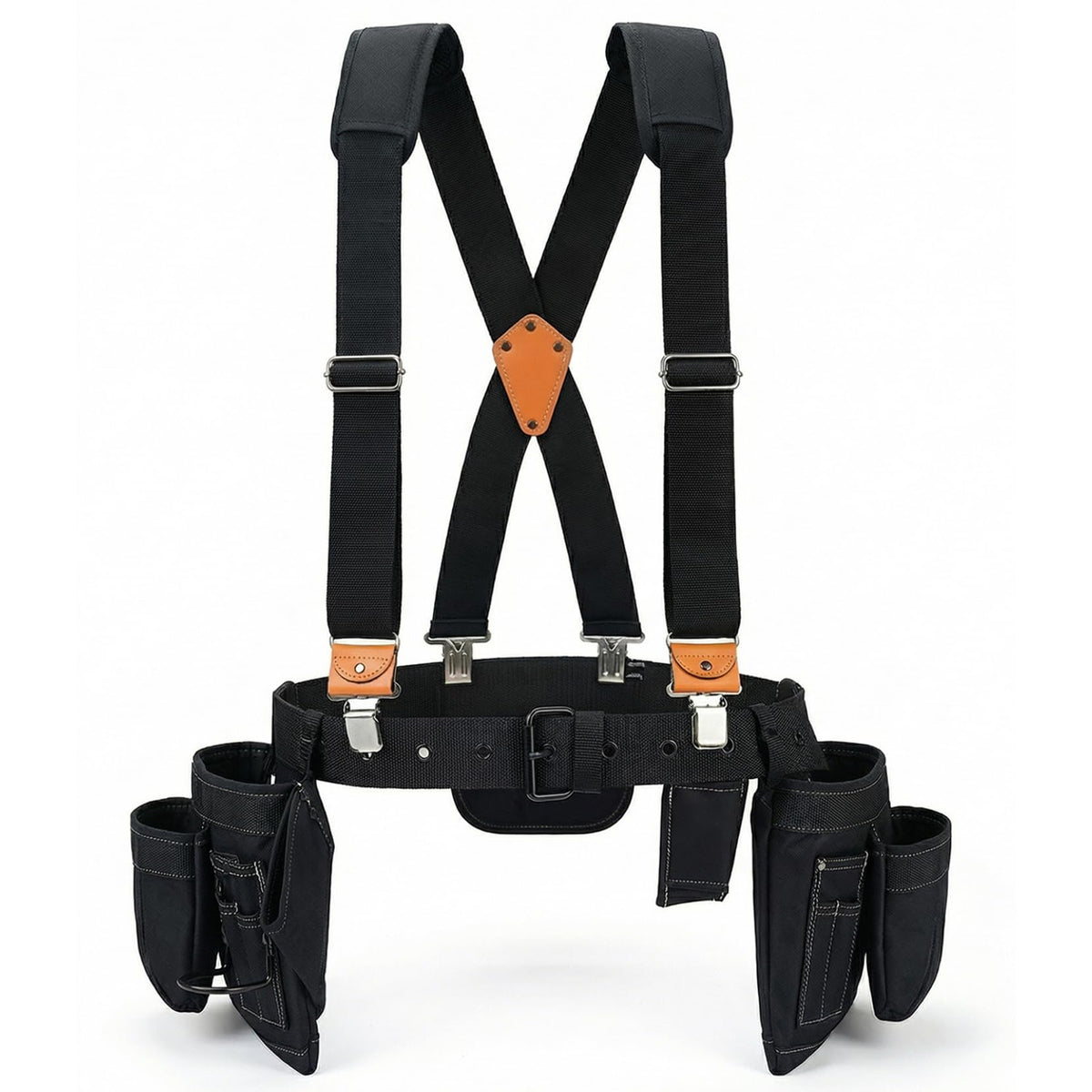 MELOTOUGH 14-Pockets Professional Tool Belt with Suspenders,Heavy Duty Tool Bag and Pouch Combo for Carpenters,Construction,Electricians(Black, 33''-49'')