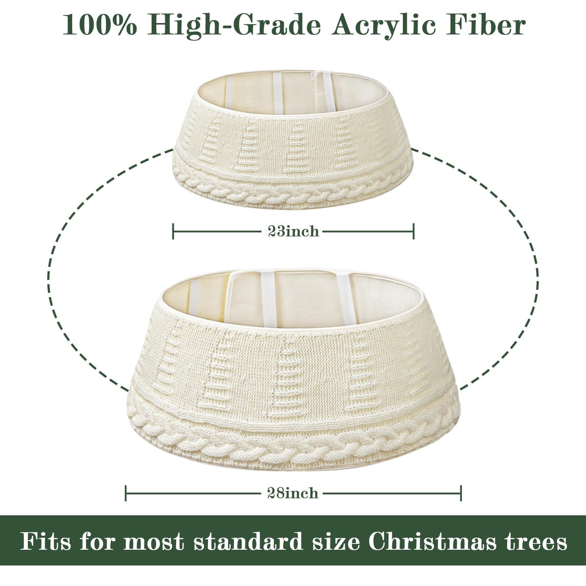 Knitted Christmas Tree Collar: Cream Chunky Cable Knit Christmas Tree Collar for Artificial Trees, Size Adjustable Rustic Farmhouse Tree Ring Skirt for Merry Christmas Holiday Home Decor Party Gifts