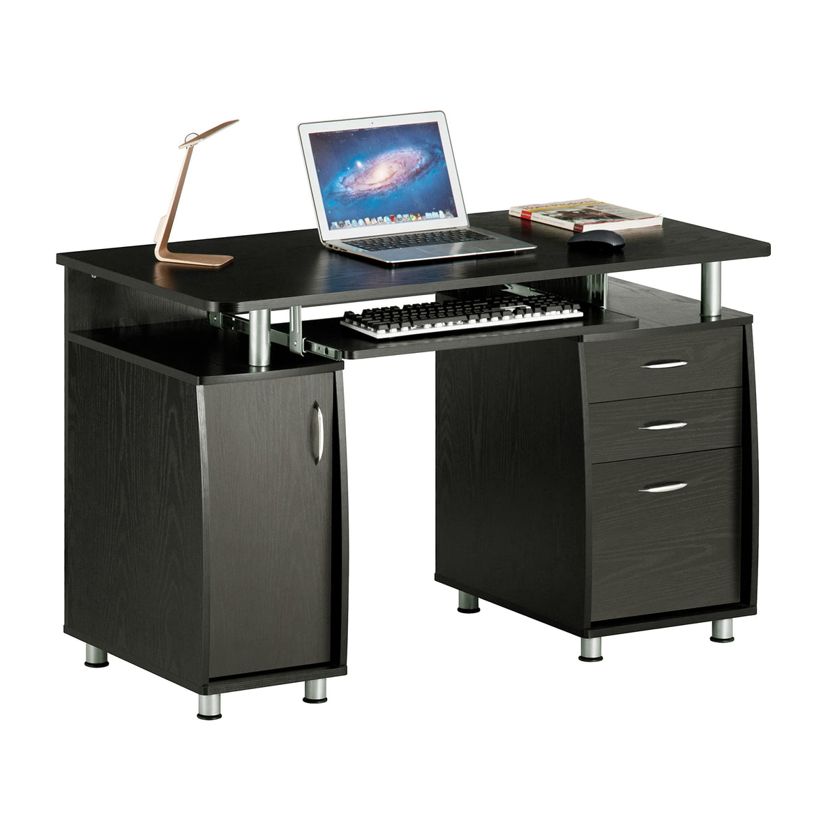 Techni Mobili 48'' W Computer Desk with File Cabinet and Drawers, Storage Cabinet with Removable Shelf and Ventilation for CPU, Home Office Desk or Computer Workstation with Keyboard Tray, Espresso