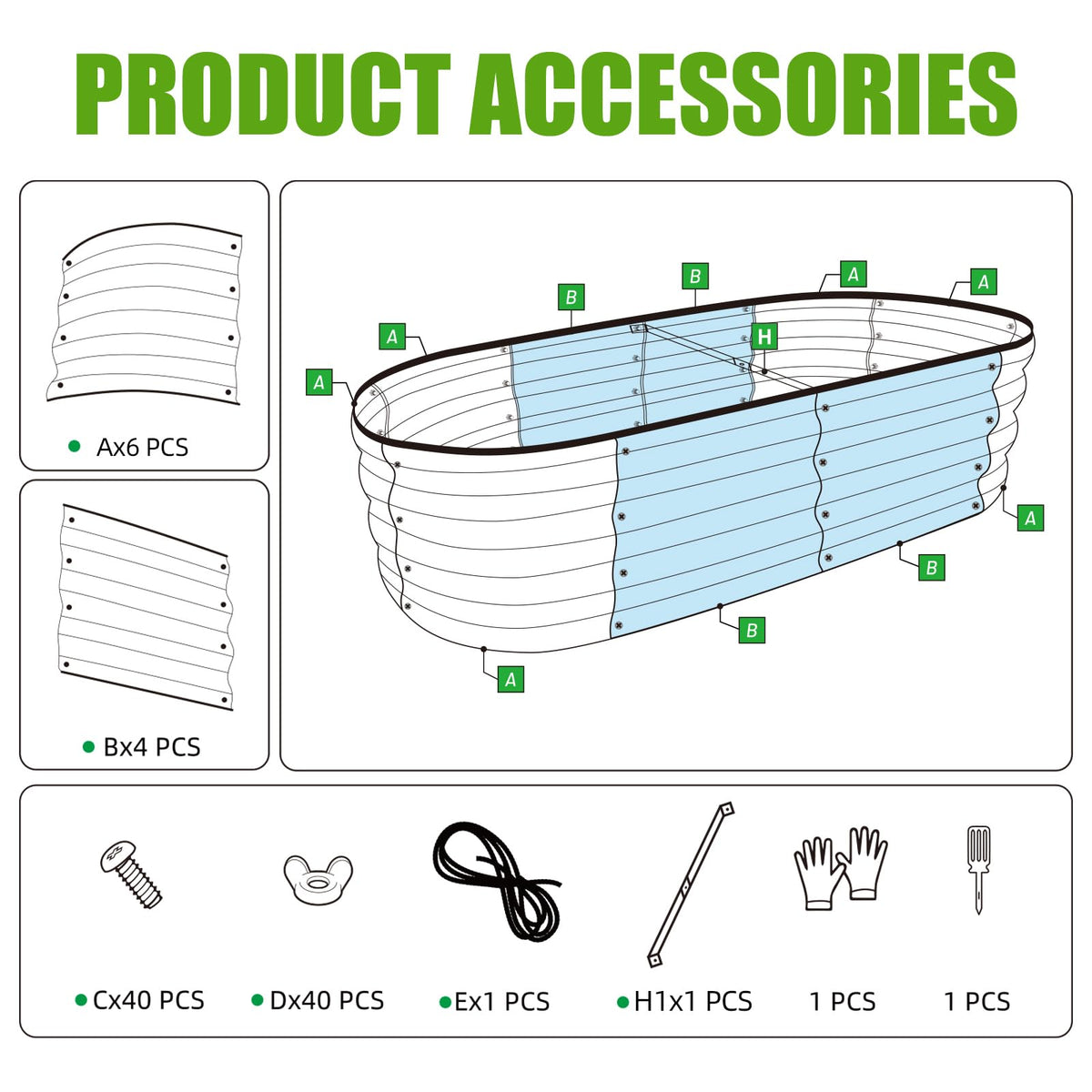 SnugNiture Galvanized Raised Garden Bed Outdoor, 2 Pcs 4x2x1ft Oval Metal Planter Box for Planting Plants Vegetables, Green