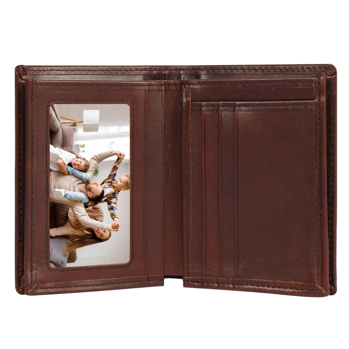 WULOUJIE Men's Leather Bifold Wallet | RFID Blocking 6 Card slot with 1 ID Window Genuine Leather Bi Fold Wallet for Men(Brown) (brown)