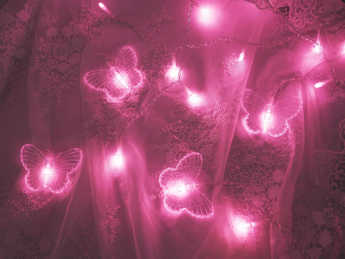 Cynzia 48LED Butterfly Curtain Lights, USB Powered, 8 Modes, 4.9FT, Pink