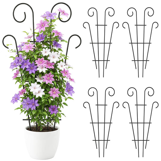 Thealyn 4 Pack 43 Inch Plant Trellis for Potted Plants, Metal Garden Trellis for Climbing Plants, Indoor Outdoor Decorative Vine Support for Pots, Wave Shape, Black
