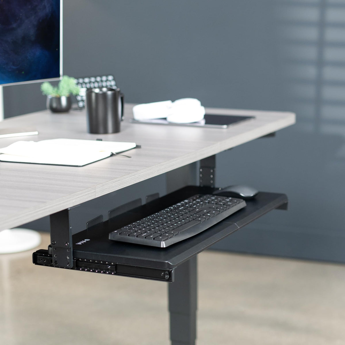 VIVO Large Height Adjustable Under Desk Keyboard Tray, 27 x 11 inch Slide-Out Platform Computer Drawer for Typing, Black, MOUNT-KB27HB