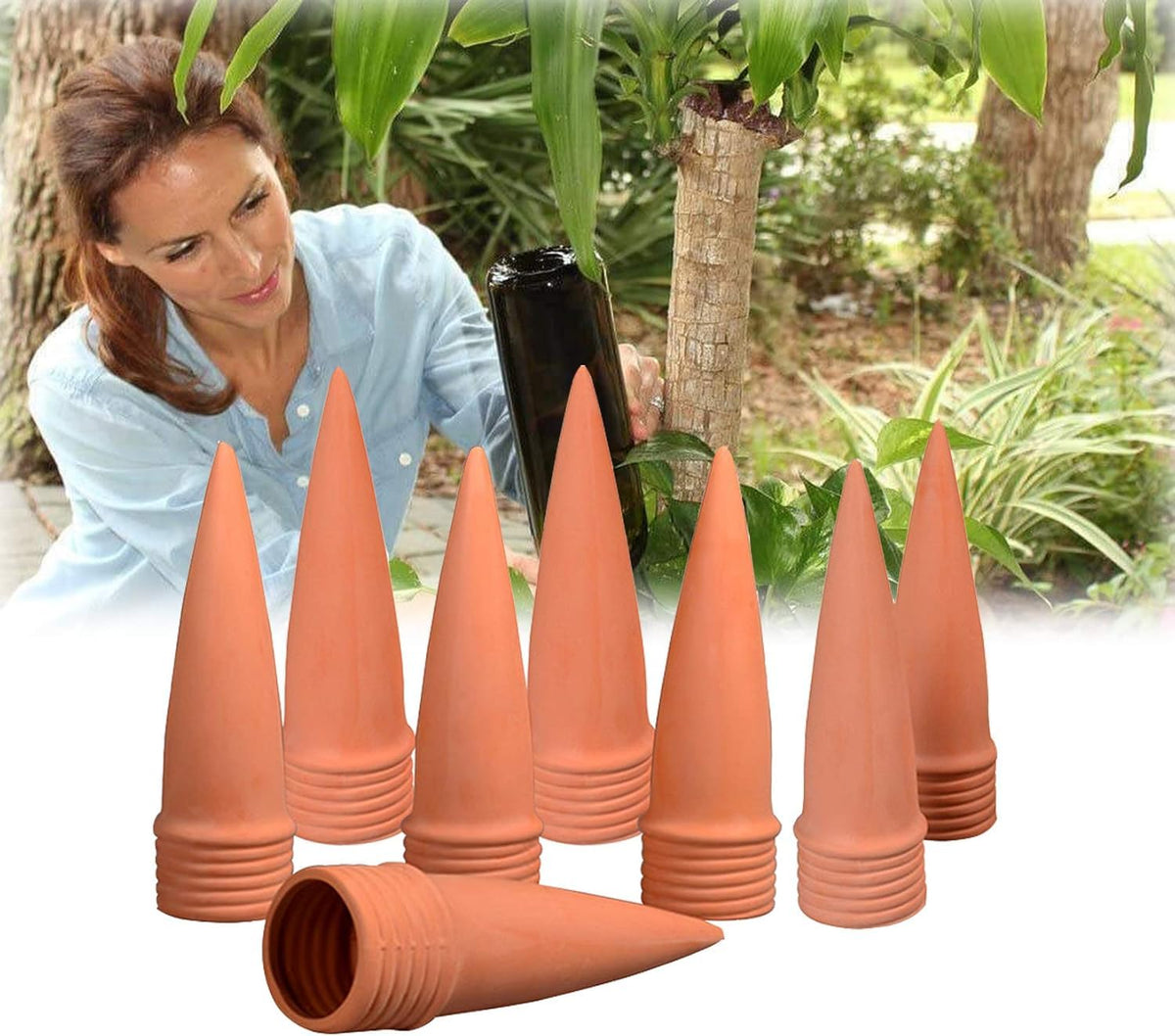Plant Watering Devices, 8 Pack Terracotta Watering Spikes, Automatic Self Watering Spikes, Clay Wine Bottle Plant Watering Devices for Vacation, Self-Watering Stakes for Indoor Outdoor Plants