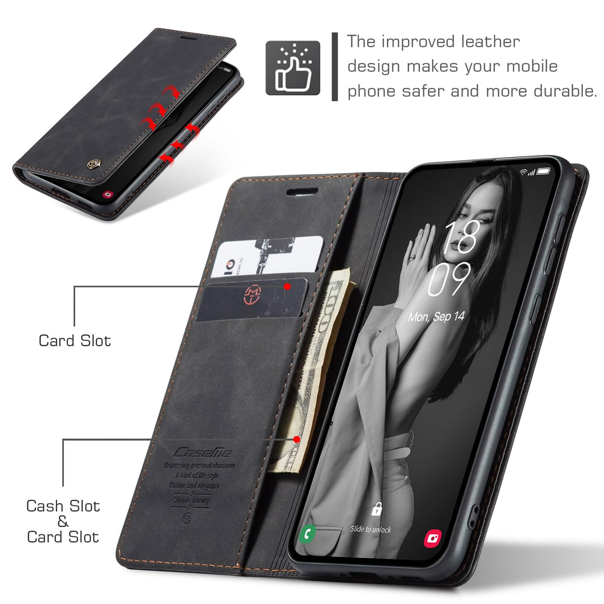 Phernykas Flip Wallet Case for Samsung Galaxy A55, Leather Magnetic Folio Cover with Card Holder, Kickstand Durable - TPU Shockproof Protective Phone Case - Black