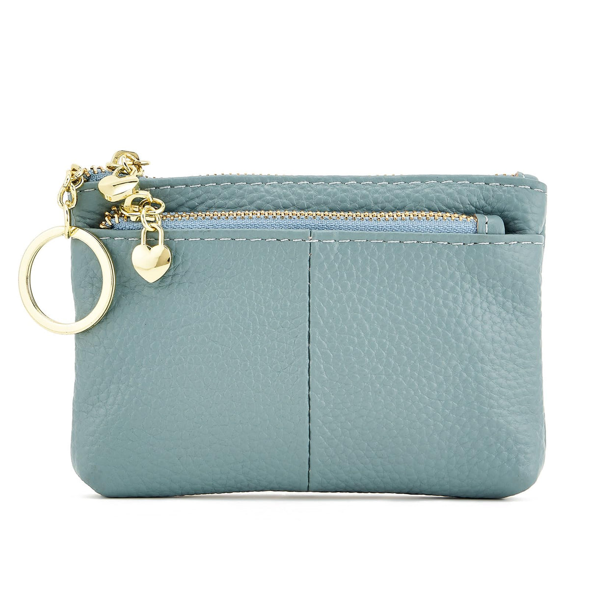 ZOOEASS Coin Purse Women Genuine Leather Zip Mini Purse With Key Ring Triple Zipper Card Holder Wallet (Blue)
