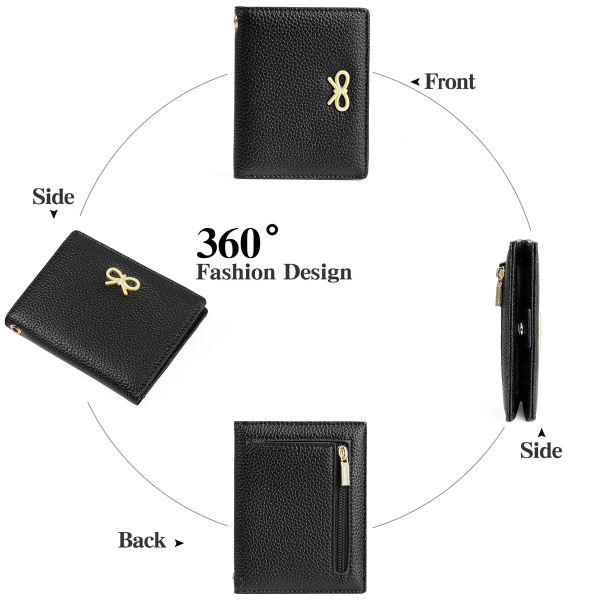 GOIACII Women's Small Bifold Cute Bow Wallet Rfid Blocking Ladies Card holder Wristlet with Zipper Coin Pocket Black
