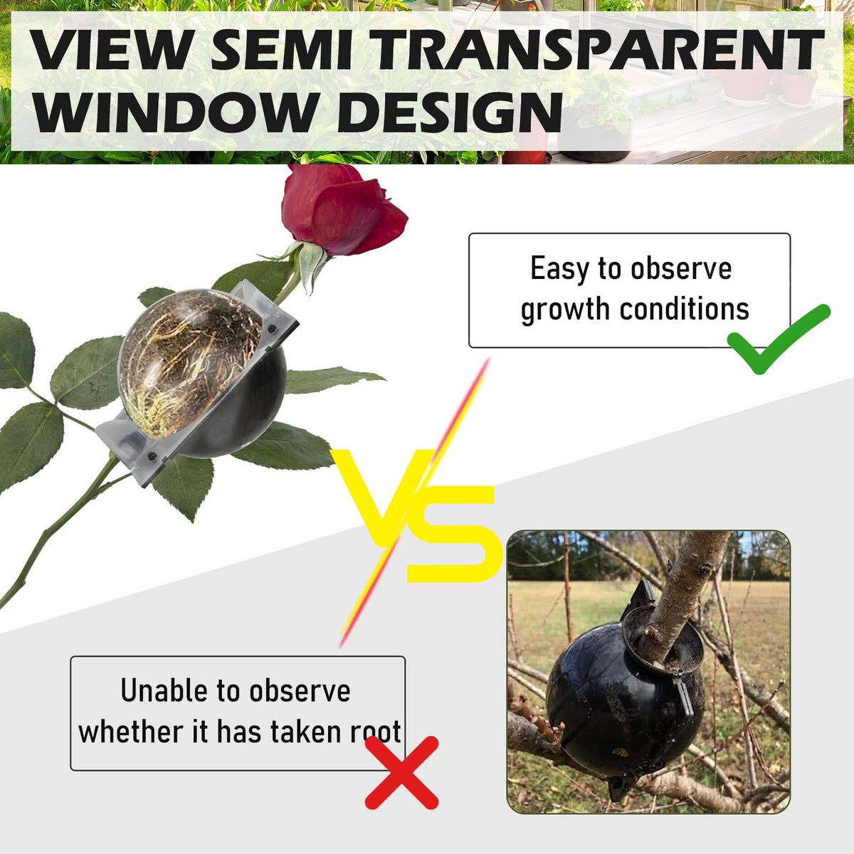 NVAAV Tree Root Growing Box, Air Layering Pods Propagation Kit, Reusable Half Transparent Plants Asexual Reproduction Grafting Ball for Fast Propagation Plants (12pcs Meidum)