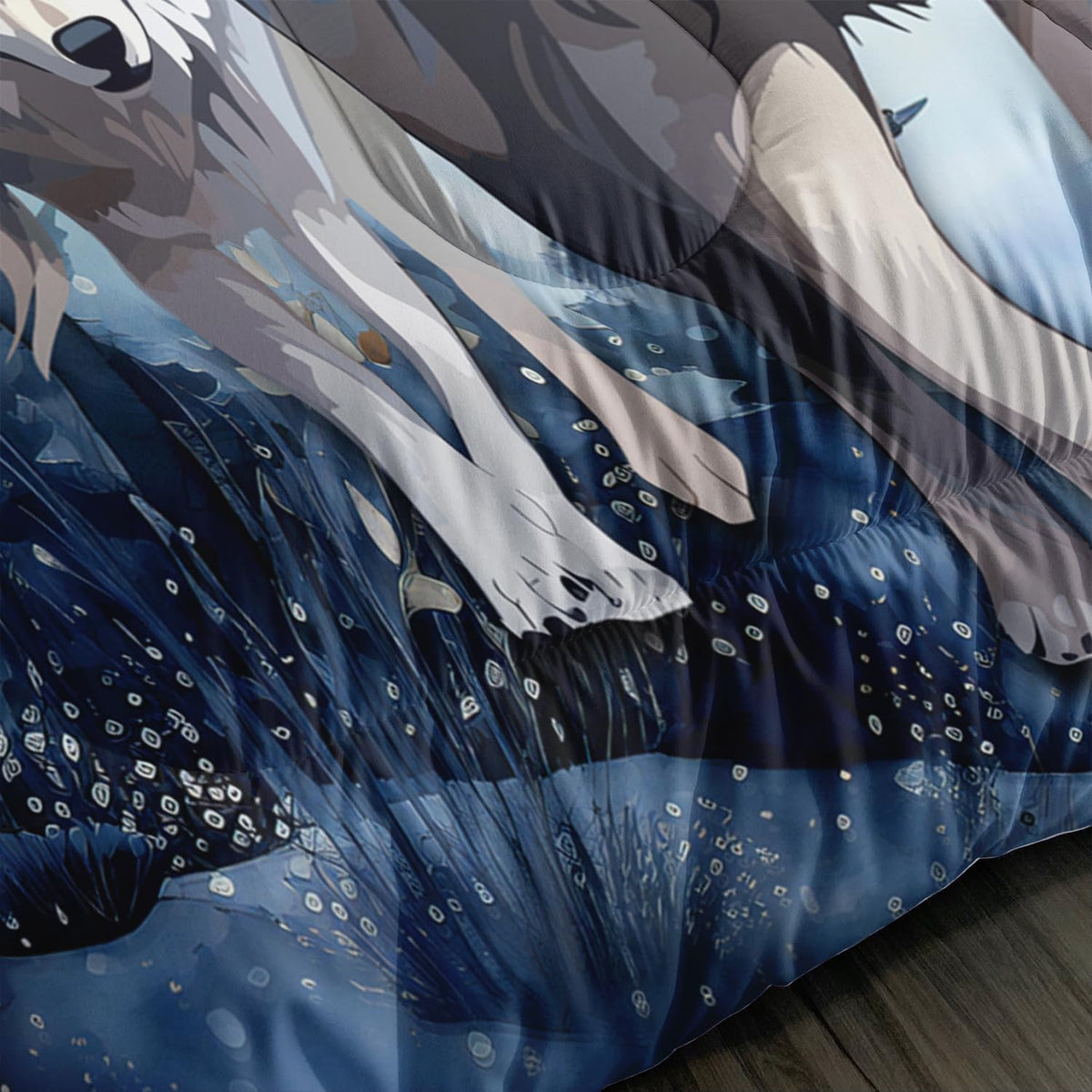 AILONEN Wolf Comforter Set - Twin Size, Tie Dye Wolf Quilt with 2 Pillowcases, 3 Pieces Safari Wolves Print Set