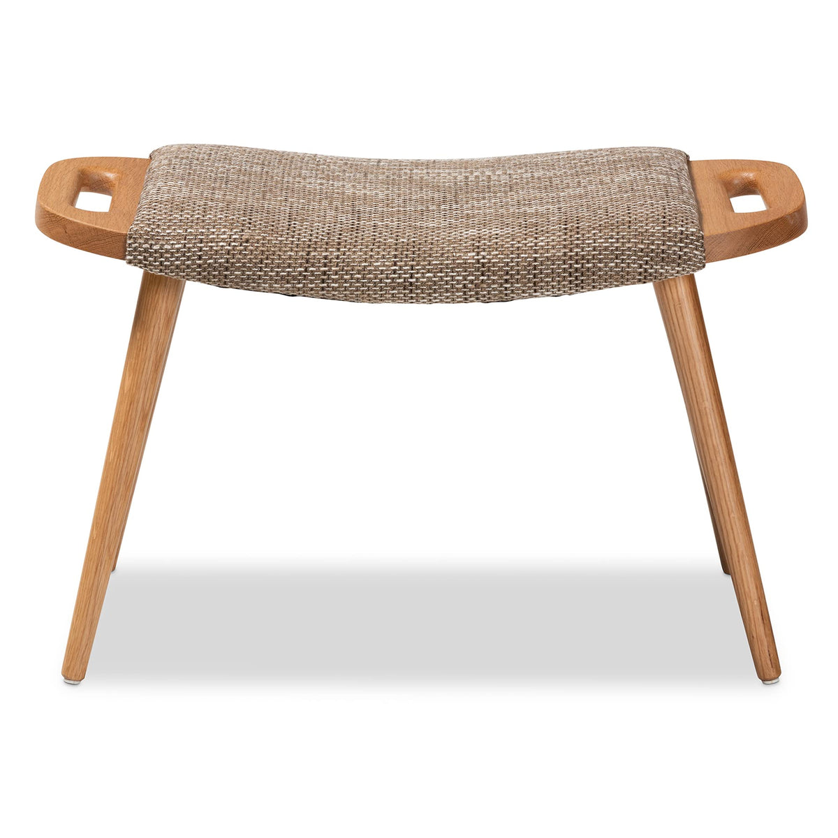 Baxton Studio Banner Mid-Century Modern Light Brown Fabric Upholstered and Oak Brown Finished Wood Accent Bench