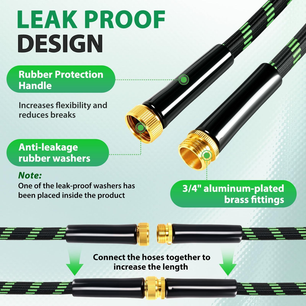 Ahititi Garden Hose 50 ft Water Hose Flexible Non-Expandable Outdoor Heavy Duty Lightweight Leakproof Kink-free flex Watering Hose Pipe for 3/4 inch Fitting Yard Lawn Outside Car Wash