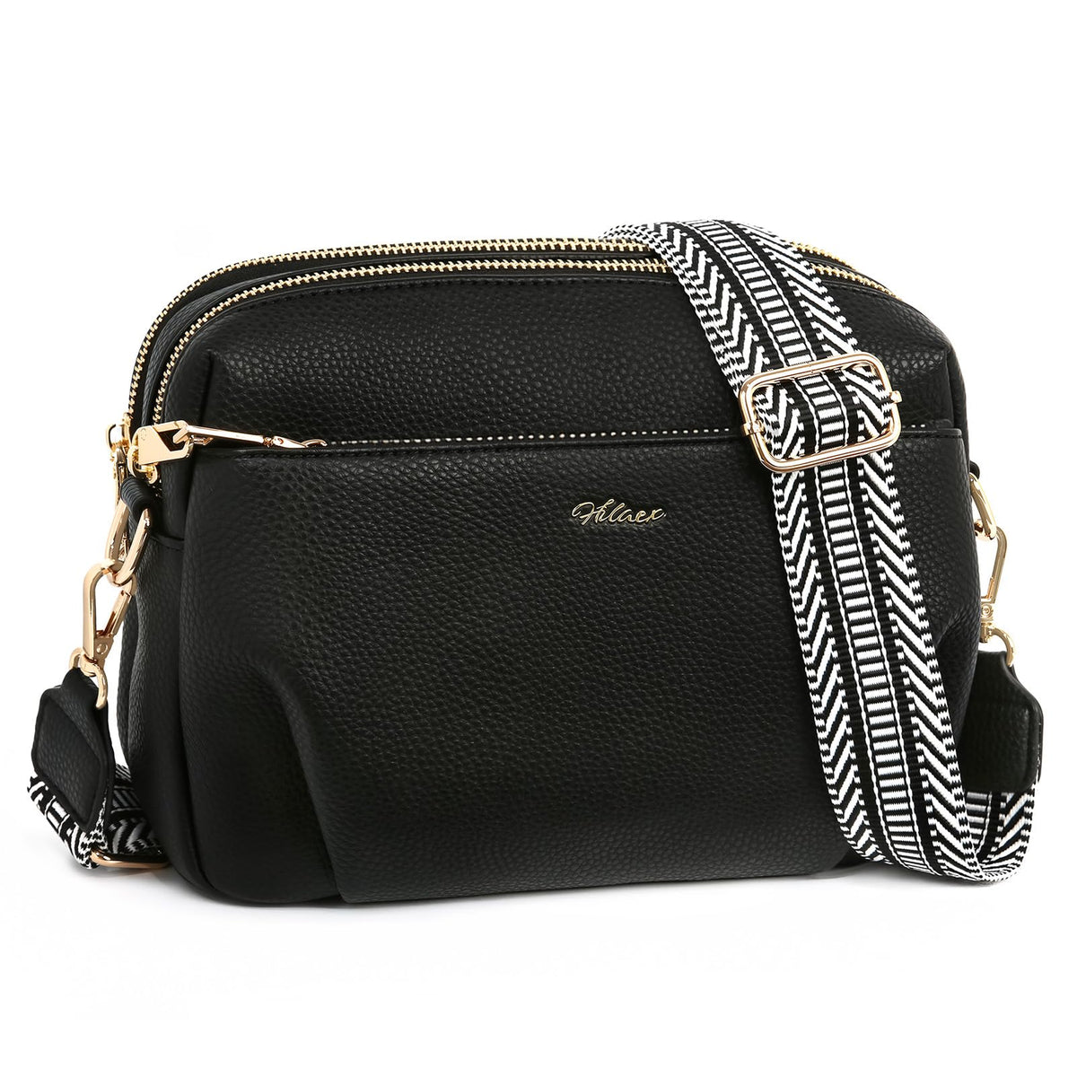 HILAEX Crossbody Bag for Women Leather Purse Anti Theft Multi Pockets Wide Adjustable Strap Shoulder Handbag RFID Blocking Black