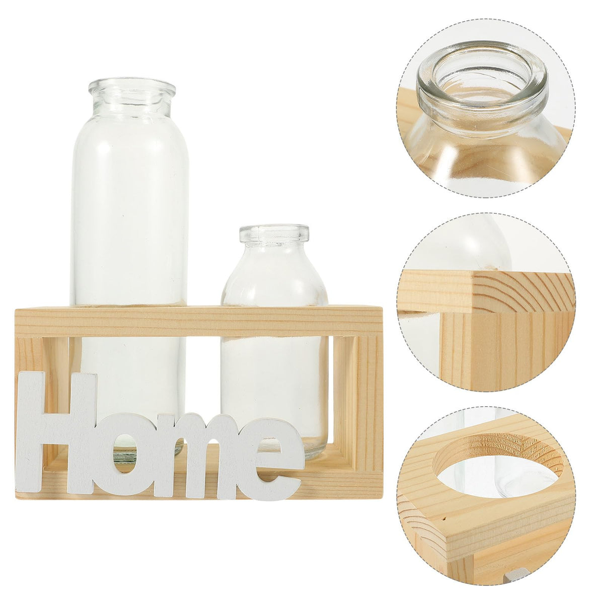 Ciieeo Glass Planter with Wooden Rack, Hydroponic Glass Vase for Plant Propagation, Decorative Flower Terrarium for Home and Office Desktop, 2pcs