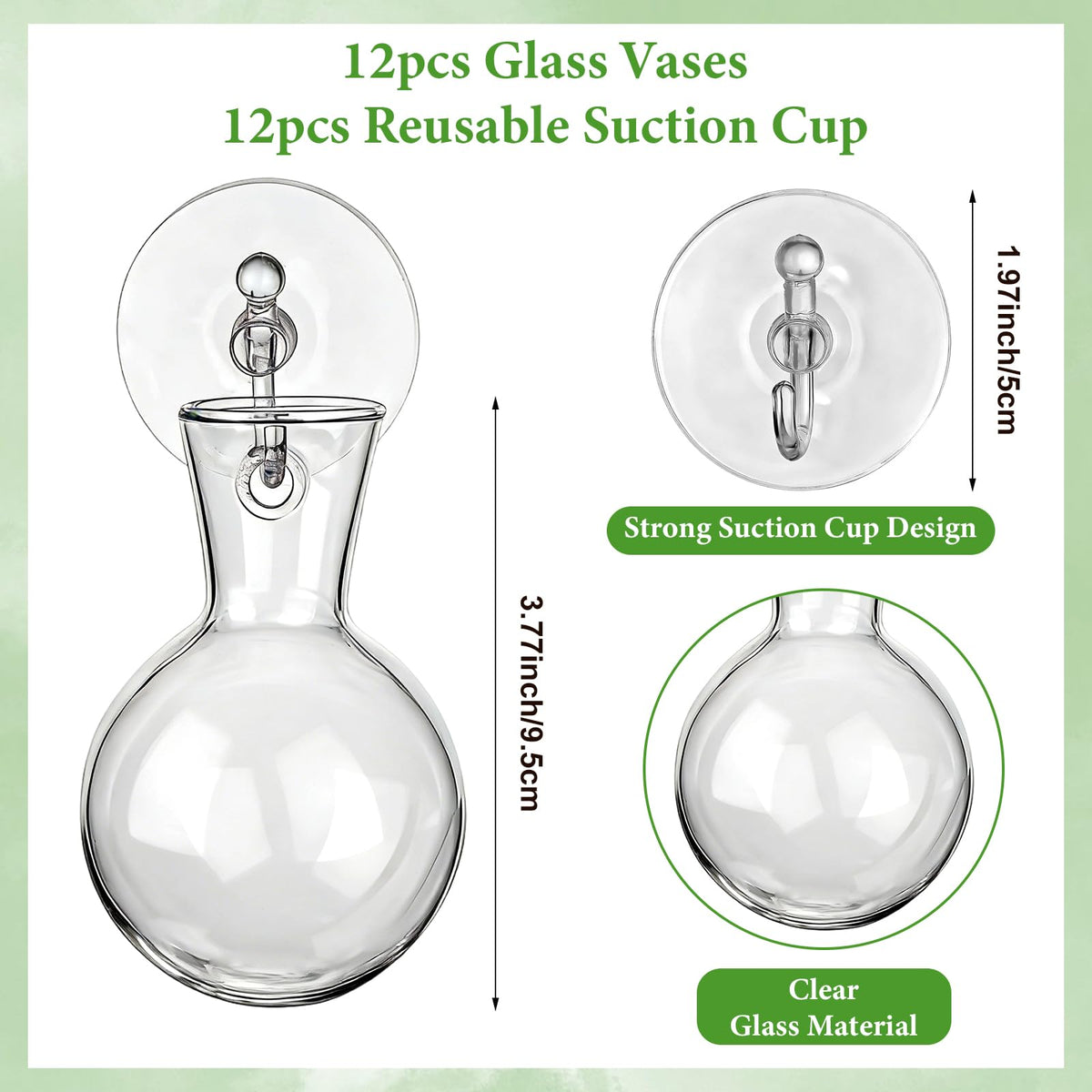 HCEWSBFD 12Pcs Window Propagation Stations Bulb Glass Vases with Suckion Cups Hooks Hydroponics Plant Propagation Vases No Nails Wall Hanging Planter for Water Plant Propagation Rooting Cuttings