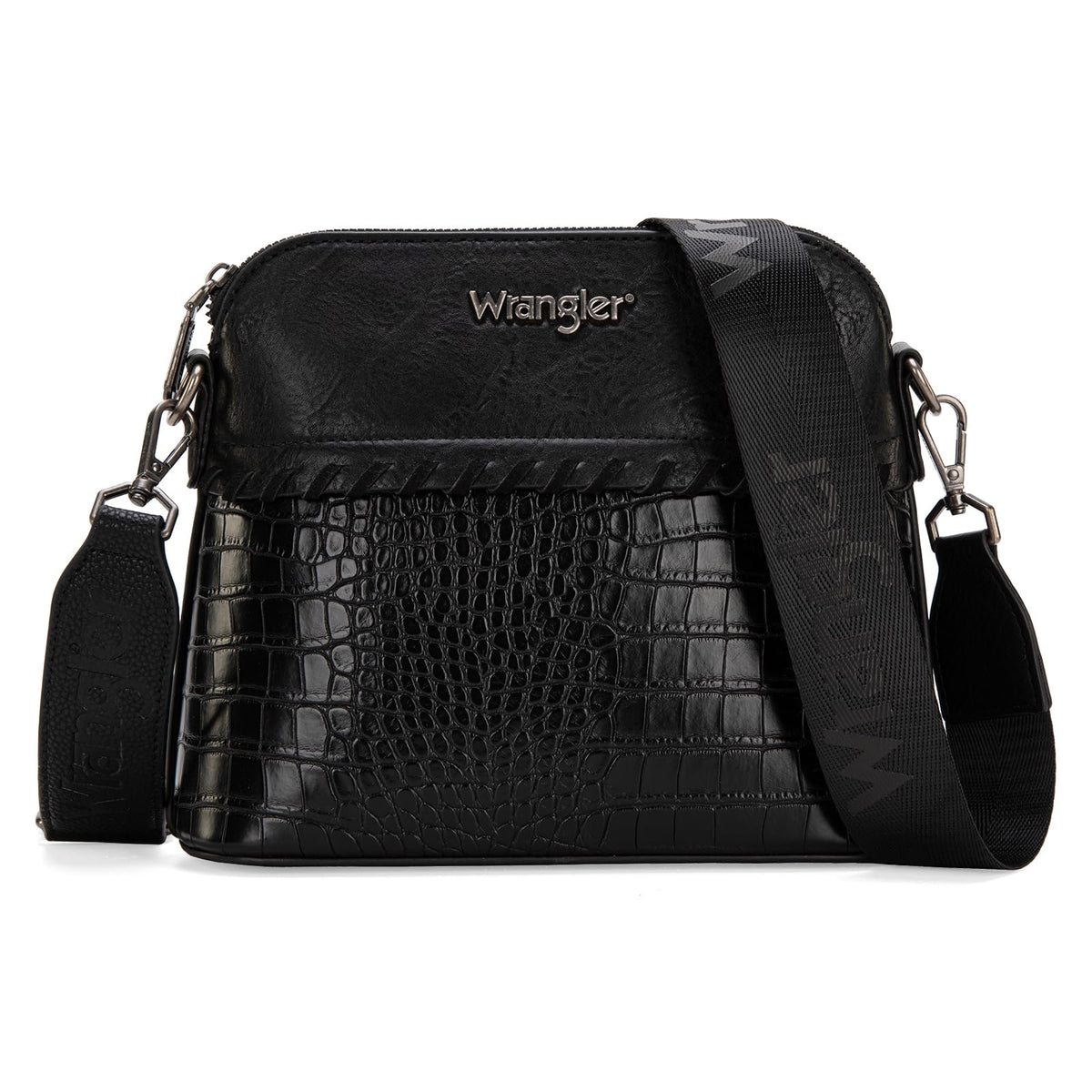 Wrangler tote bag for womens purses and handbags for women Crocodile black satchel bags 3pcs purse set gifts medium crossbody with guitar strap WG3-B8321BK
