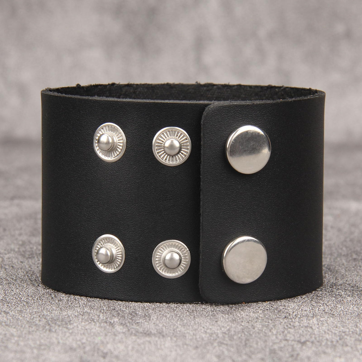 Jeilwiy Mens Cuff Bracelet Punk Rock Bracelets Black Leather Bracelet for Men Women Plain Punk Leather Snap Bracelets
