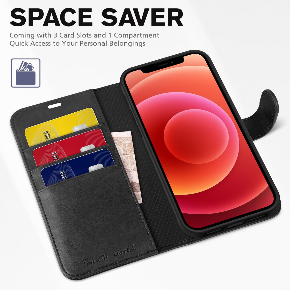 TUCCH Wallet Case for iPhone 12 Mini 5G, RFID Blocking Card Slot Stand [Shockproof TPU Interior Protect Case], PU Leather Magnetic Flip Folio Cover Compatible with iPhone 12 Mini 5.4-inch, Black