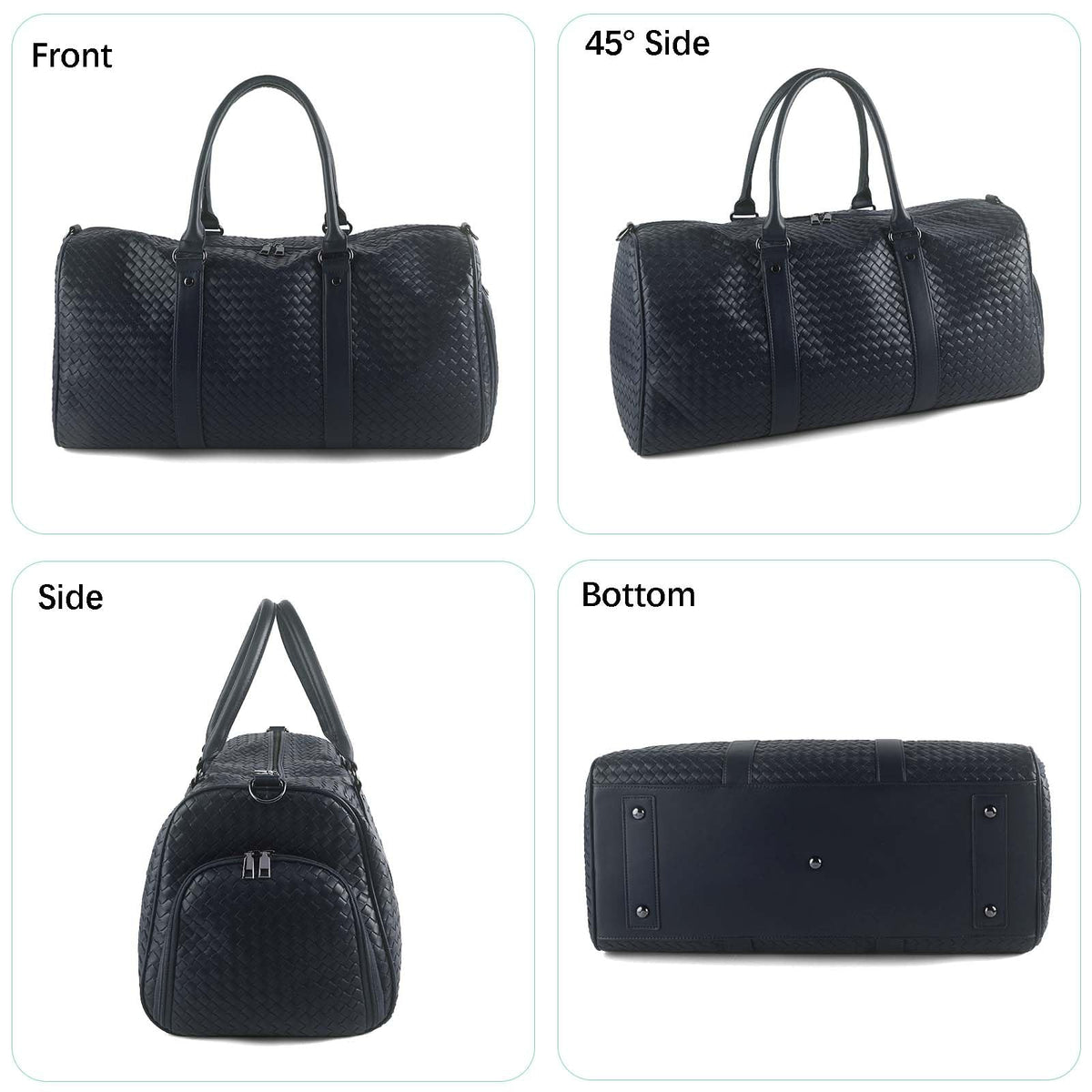 Handwoven Travel Bag with Wet Dry Separation and Shoe Compartment, Large Open Weekender Bags Lightweight Duffel for Women, Beach Tote Gym Bag Carry On (Navy Blue)